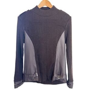 Gizel Wool Blend Sweater Womens Mixed Media Ribbed Mock Neck Brown Gray Medium